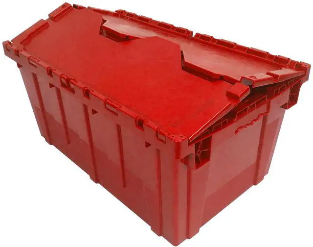 Alt view image 3 of 7 - UBMOVE Storage and Packing Plastic Tote Crate Attached Lid Flip Top, 27"x17"x12"