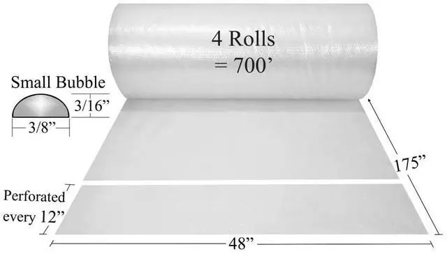 Alt view image 2 of 7 - UOFFICE Bubble Rolls 700' x 48" Wide - Small Bubbles 3/16" Wrap Perforated