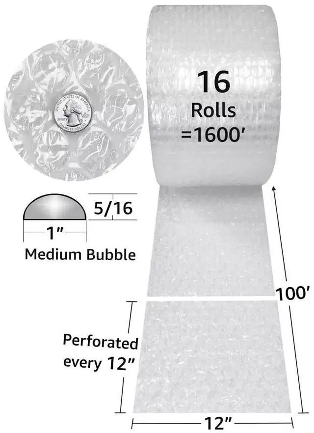 Alt view image 6 of 7 - UOFFICE Bubble Cushioning Wrap Roll - 1600 Ft x 12" Wide - Medium 5/16" Sized Bubbles