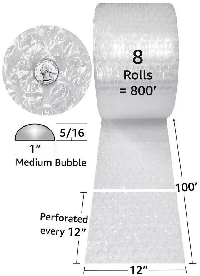 Alt view image 3 of 7 - UOFFICE Medium Bubble 800 ft x 12" wide - Medium Bubbles 5/16" Wrap Packaging