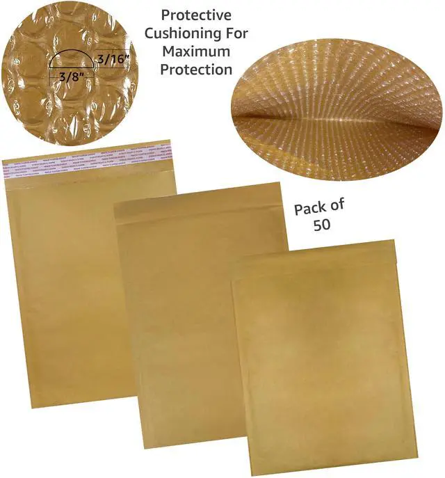 Alt view image 5 of 7 - UOFFICE 50 Kraft Bubble Mailers 10.5x16" - #5 Self-Seal Padded Envelopes