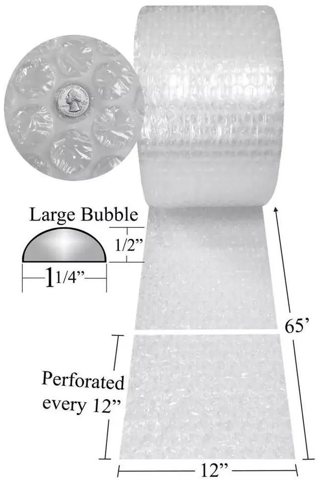 Alt view image 5 of 7 - UOFFICE Bubble Cushioning Wrap Roll - 65 ft x 12" Wide - Large 1/2" Bubbles