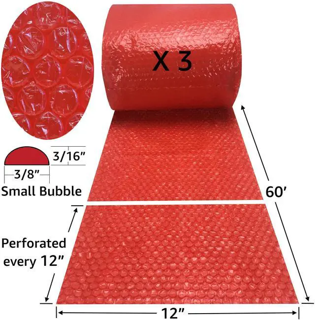 Alt view image 3 of 7 - UBMOVE Small Red Bubble Cushioning Roll Size 3/16" Bubbles 12" x 175'