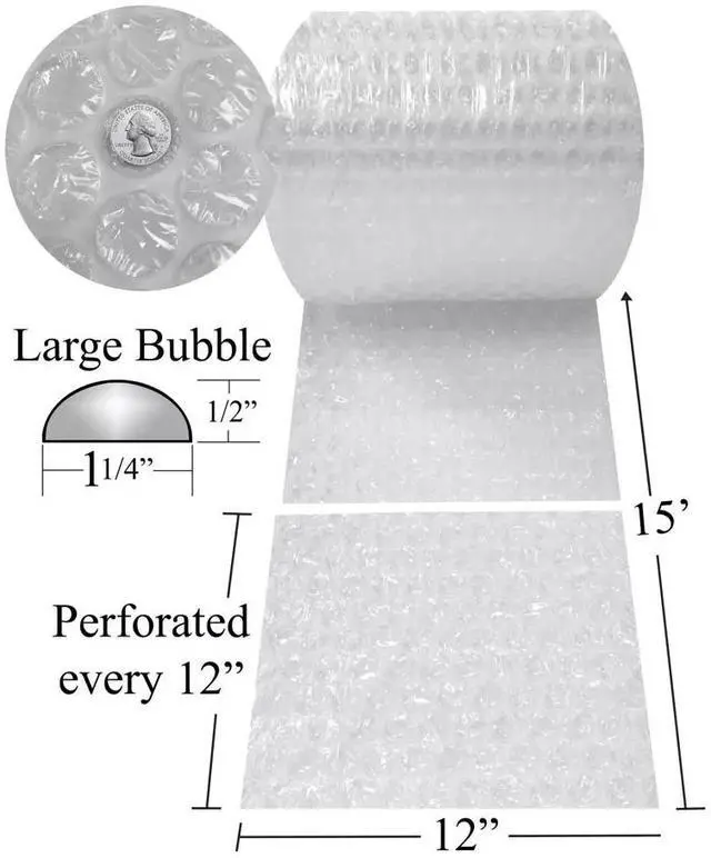 Alt view image 4 of 7 - UBMOVE Large Bubble 12" wide x 15' feet Wrap 1/2" Bubble Size Perf 12"