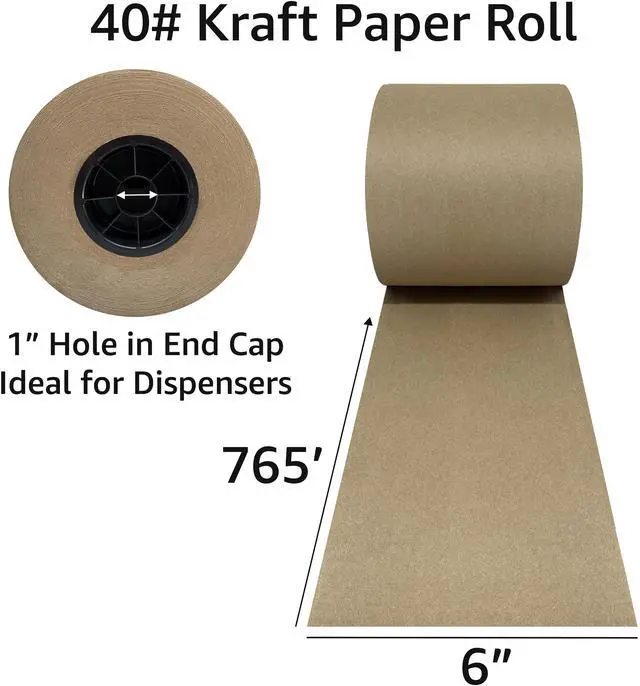 Alt view image 4 of 7 - UOFFICE Kraft Paper Roll 765'x6" 40lb Strength Brown Shipping Wrap