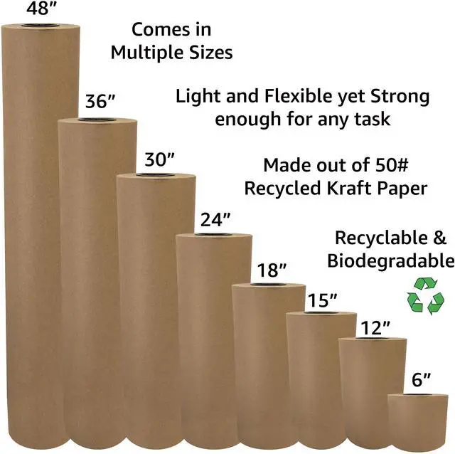 Alt view image 7 of 7 - UOFFICE Kraft Paper Roll 765'x6" 40lb Strength Brown Shipping Wrap