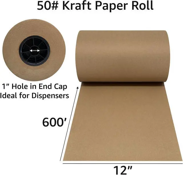 Alt view image 3 of 7 - UOFFICE Kraft Paper Roll 600'x12" 50lb Brown Wrapping Cushioning Fill