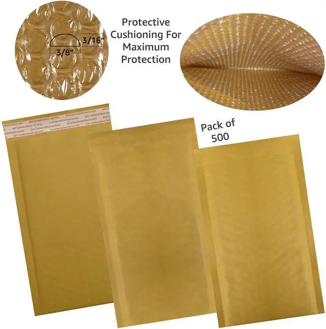 Alt view image 3 of 7 - UOFFICE 500 Kraft Bubble Mailers 5x10" - #00 Self-Seal Padded Envelopes