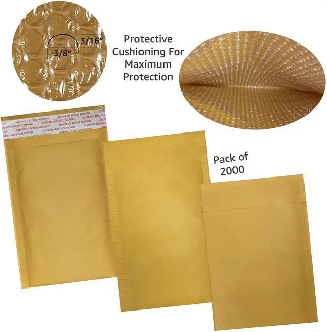 Alt view image 2 of 7 - UOFFICE 2000 Kraft Bubble Mailers 4 x 8" - #000 Self-Sealing Padded Envelopes Bags