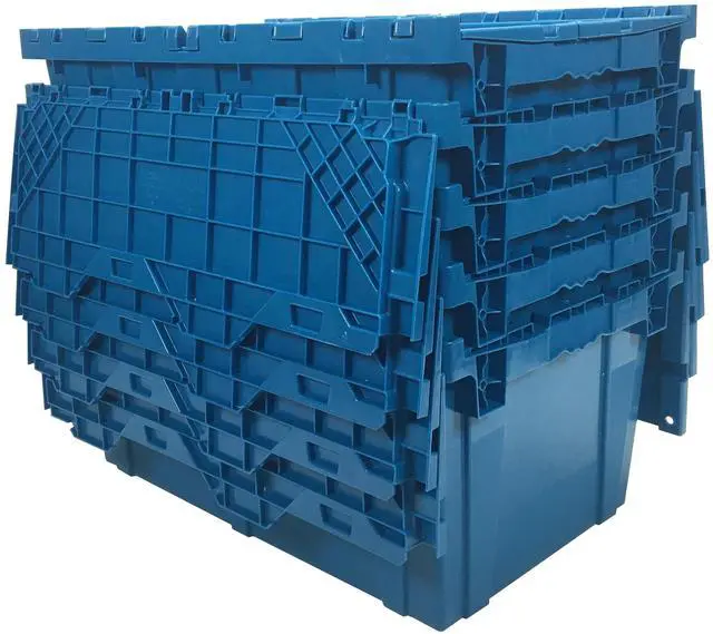 Alt view image 7 of 7 - UBMOVE Storage and Packing Plastic Tote Crate (5 Pack, Blue) Attached Lid Flip Top, 27"x17"x12.5"