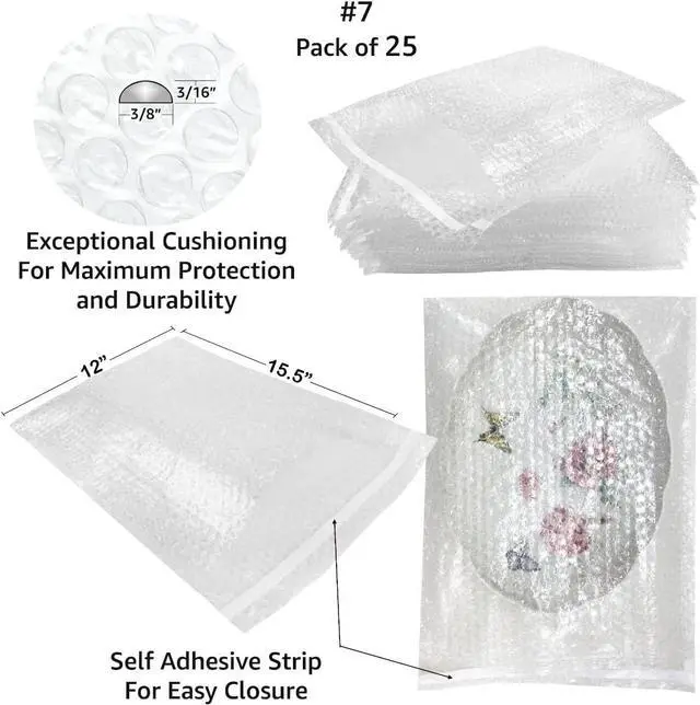 Alt view image 7 of 7 - UOFFICE 25 Bubble Out Bags 12x15.5" Wrap Pouches Envelopes Self-Sealing