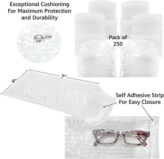 Alt view image 3 of 7 - UOFFICE 250 Bubble Out Bags 4x7.5" - #2 Wrap Pouches Envelopes Self-Sealing