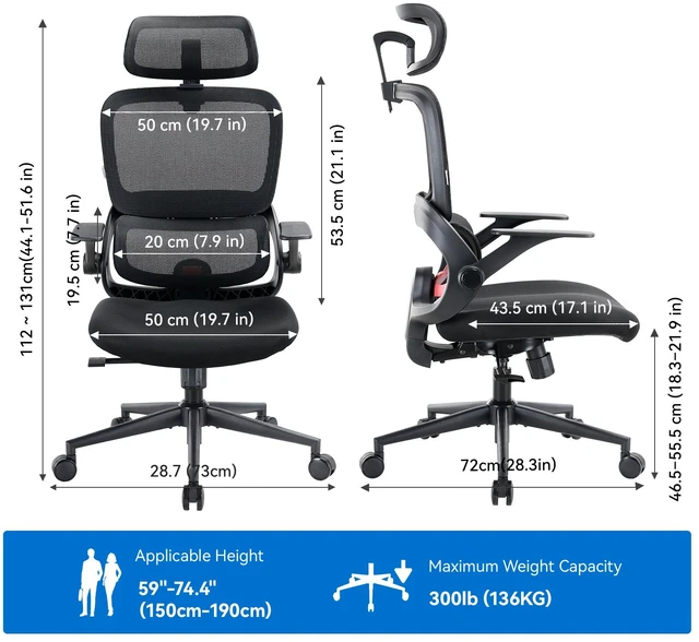 Alt view image 2 of 7 - Sihoo B100 Se Office Chair, Executive Chair with Cotton Seat, Dual-Back Ergonomic Chair, 2D Adjustable Headrest & Flip Link Armrest, Comfort Mesh Chair for Home Office & Gaming, 300lbs, Black