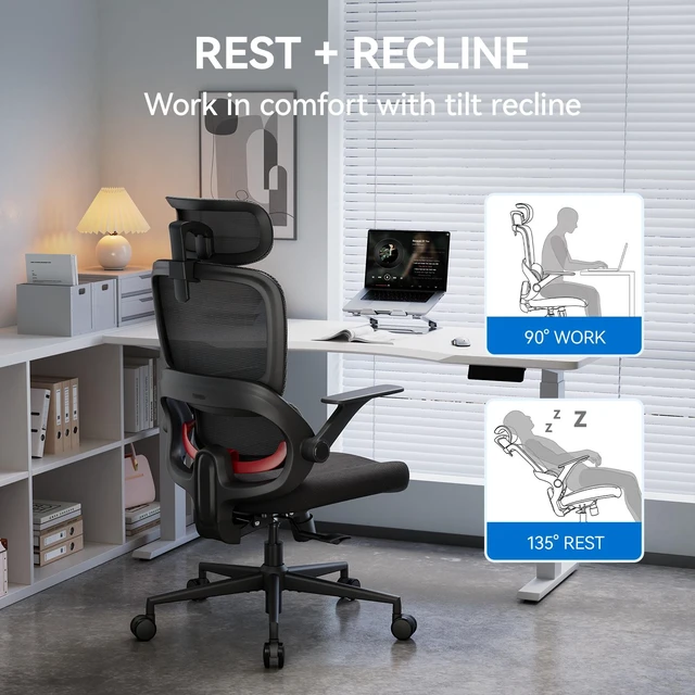 Alt view image 5 of 7 - Sihoo B100 Se Office Chair, Executive Chair with Cotton Seat, Dual-Back Ergonomic Chair, 2D Adjustable Headrest & Flip Link Armrest, Comfort Mesh Chair for Home Office & Gaming, 300lbs, Black