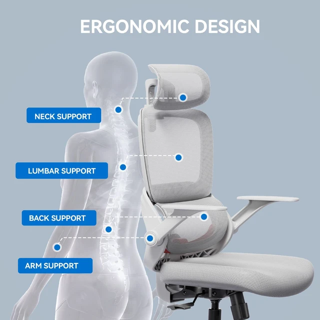 Alt view image 2 of 7 - Sihoo B100 Se Office Chair, Executive Chair with Cotton Seat, Dual-Back Ergonomic Chair, 2D Adjustable Headrest & Flip Link Armrest, Comfort Mesh Chair for Home Office & Gaming, 300lbs, Gray