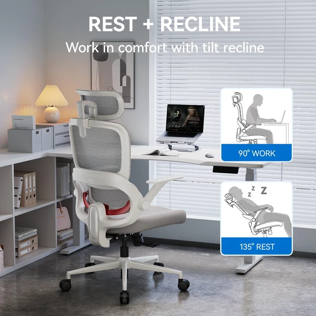 Alt view image 5 of 7 - Sihoo B100 Se Office Chair, Executive Chair with Cotton Seat, Dual-Back Ergonomic Chair, 2D Adjustable Headrest & Flip Link Armrest, Comfort Mesh Chair for Home Office & Gaming, 300lbs, Gray