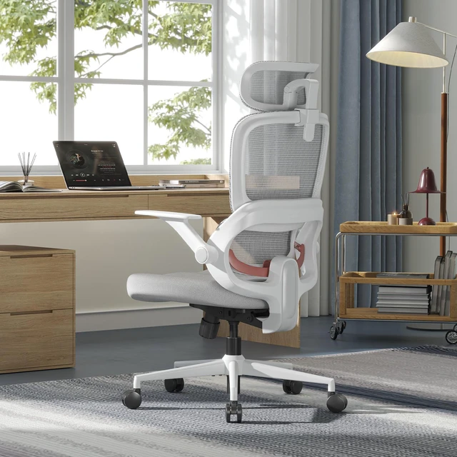 Alt view image 7 of 7 - Sihoo B100 Se Office Chair, Executive Chair with Cotton Seat, Dual-Back Ergonomic Chair, 2D Adjustable Headrest & Flip Link Armrest, Comfort Mesh Chair for Home Office & Gaming, 300lbs, Gray