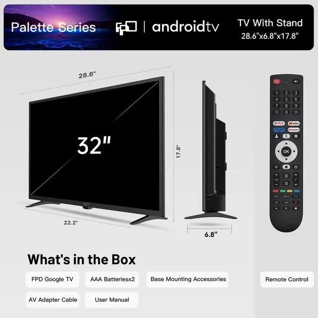 Alt view image 4 of 7 - FPD 32 Inch Smart TV 720p HD Flat Screen Television (P-Series) with Google Play, Small LED Tvs for Living Room, Google Cast Built-in, Thin Streaming Live Android TV with WiFi, Bluetooth (2025 Model)