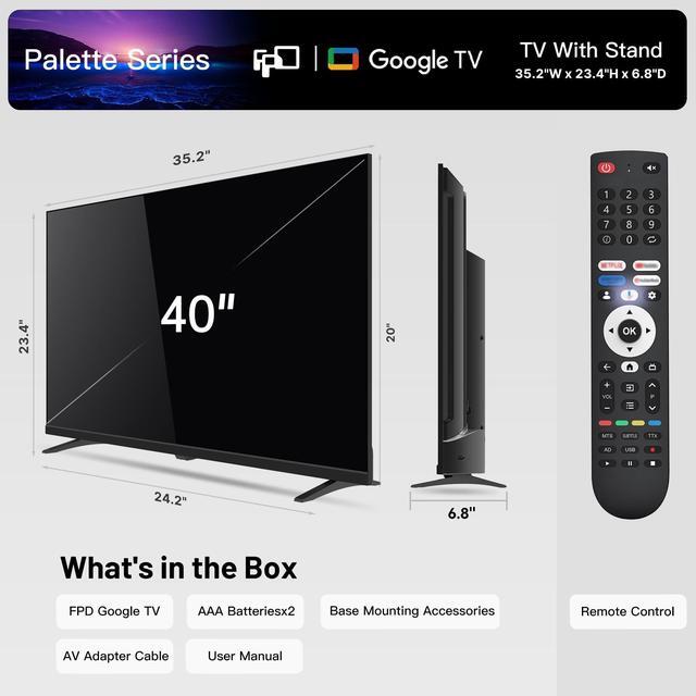 Alt view image 7 of 7 - FPD 40-inch Smart TV, 1080p Google TV with Google Play Built-in Google Cast, HDR 10, Dolby Audio, Voice Remote, Full HD Flat Screen Television (Palette-Series, CG40-P3, 2024)