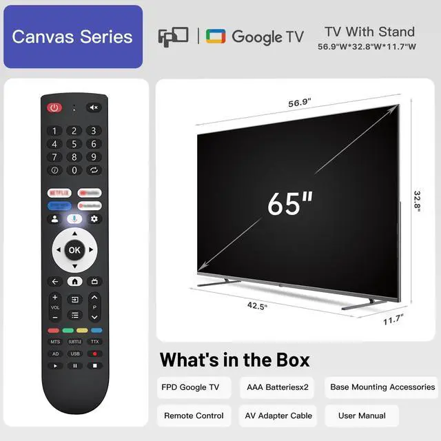 Alt view image 7 of 7 - FPD 65 Inch Smart TV, 4K LED Google TV with Google Play Built-in Google Cast, HDR 10, Dolby Atmos & Vision MEMC, Voice Assistant Remote, UHD Flat Screen Television (CG65-C3,2024)