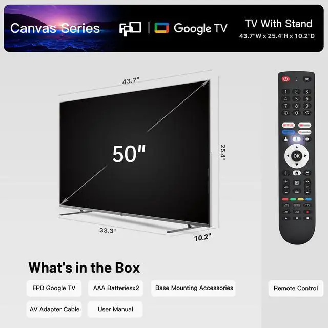 Alt view image 7 of 7 - FPD 50 Inch Smart TV, 4K LED Google TV with Google Play Built-in Google Cast, HDR 10, MEMC, Voice Remote, Dolby Atmos & Vision, UHD Stream Live Television (CG50-C3,2024)