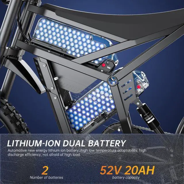 Alt view image 4 of 6 - FVKING E6 Electric Motorcycle Adults 2900W(Peak) Motors 25inch Tire Electric Bike 52V40AH Battery Speed 60Kmh Mountain E-bikes
