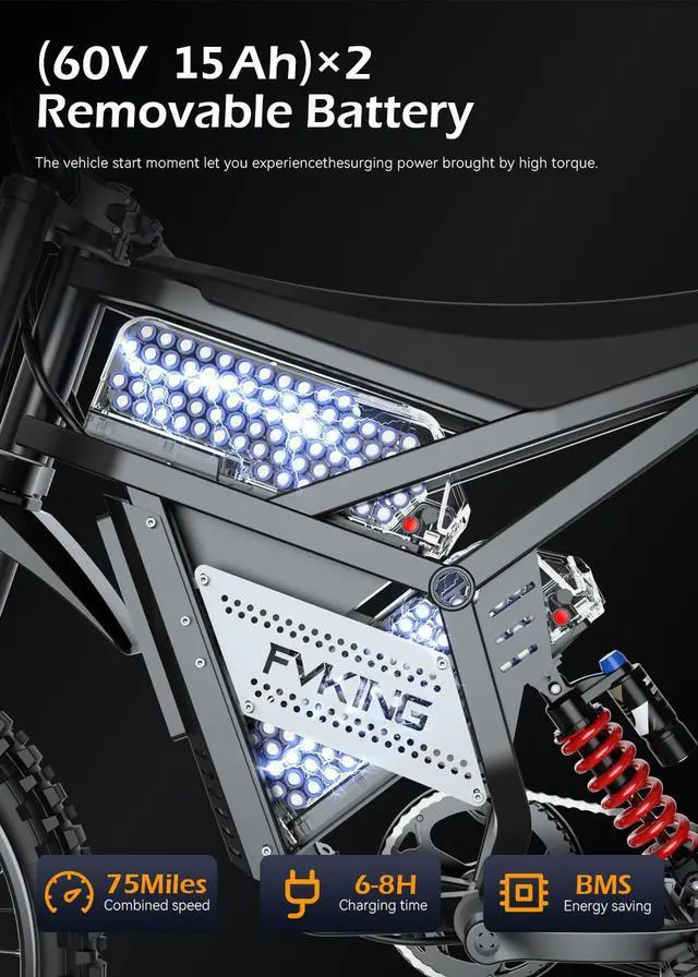 Alt view image 2 of 7 - FVKING E6UItra 25 inch off-road electric bicycle 60V30AH motor rated power 3000W peak 6000W80KM/H adult electric bicycle