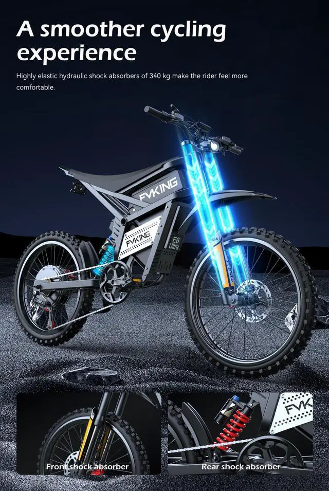 Alt view image 4 of 7 - FVKING E6UItra 25 inch off-road electric bicycle 60V30AH motor rated power 3000W peak 6000W80KM/H adult electric bicycle