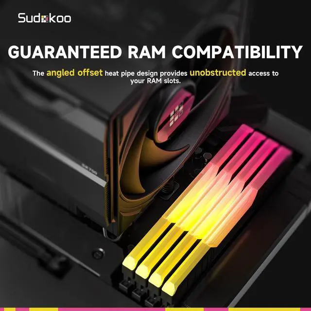 Alt view image 5 of 7 - Sudokoo SK700V AM5-Designated CPU Air Cooler, Single Tower, 7 Heatpipes, Digital Display, TDP 220W, Full RAM Freedom, L-Rail Lock Mount, M-Winding Tech Fan