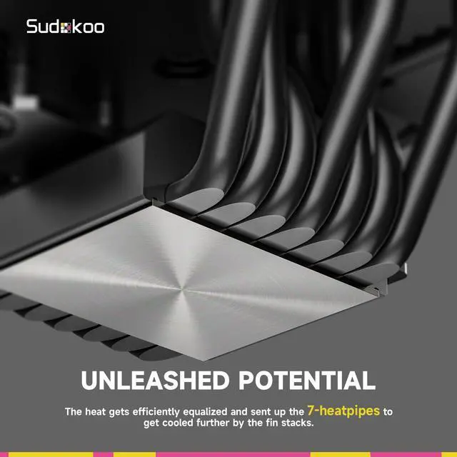 Alt view image 6 of 7 - Sudokoo SK700V AM5-Designated CPU Air Cooler, Single Tower, 7 Heatpipes, Digital Display, TDP 220W, Full RAM Freedom, L-Rail Lock Mount, M-Winding Tech Fan