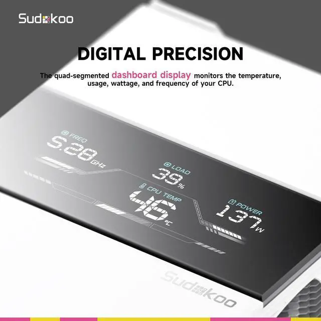 Alt view image 4 of 7 - Sudokoo SK700V White AM5 CPU Cooler: 7 Heatpipes CPU Air Cooler with Digital Display for AM5 Exclusive - Single Tower PC Cooling with 120mm FDB PWM Quiet Fan & L-Rail Lock Mount