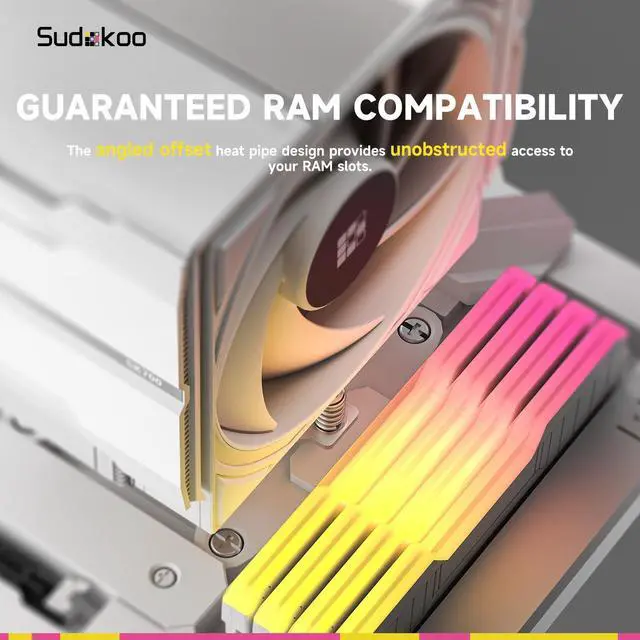 Alt view image 6 of 7 - Sudokoo SK700 White AM5 CPU Cooler: 7 Heatpipes CPU Air Cooler for AM5 Exclusive - Single Tower PC Cooling with 120mm FDB PWM Quiet Fan & L-Rail Lock Mount
