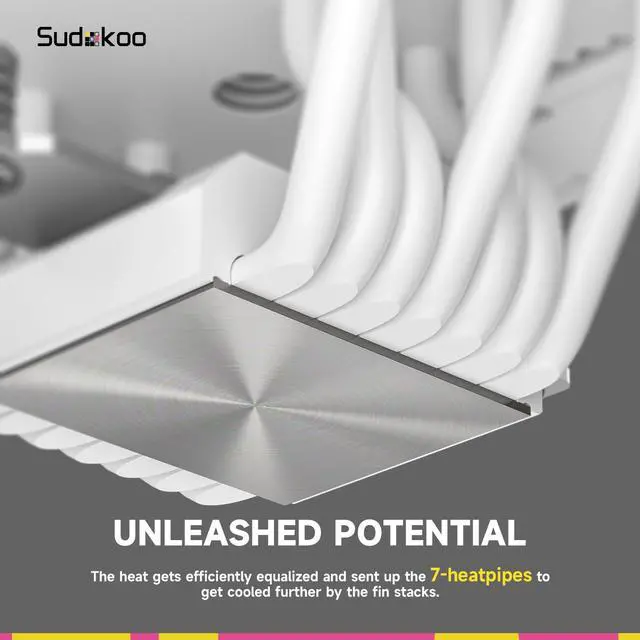 Alt view image 7 of 7 - Sudokoo SK700 White AM5 CPU Cooler: 7 Heatpipes CPU Air Cooler for AM5 Exclusive - Single Tower PC Cooling with 120mm FDB PWM Quiet Fan & L-Rail Lock Mount