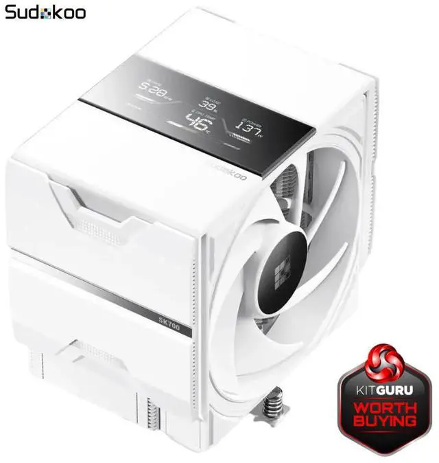 Main image of Sudokoo SK700V White AM5 CPU Cooler: 7 Heatpipes CPU Air Cooler with Digital Display for AM5 Exclusive - Single Tower PC Cooling with 120mm FDB PWM Quiet Fan & L-Rail Lock Mount