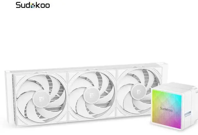 Main image of Sudokoo NEXAURA 360 White AIO Liquid CPU Cooler, PWM Pump, ARGB Pump Head, TDP 300W, FDB Fans, Intel LGA 1851/1700/1200/115X AMD AM5/AM4, White