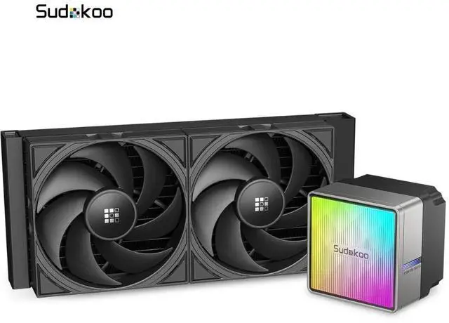 Main image of Sudokoo NEXAURA 240 Liquid CPU Cooler: 240mm AIO CPU Cooler with PWM Pump & ARGB Pump Head - Water Cooling with FDB Fans for Intel LGA 1851/1700/1200/115X AMD AM5/AM4 - Black