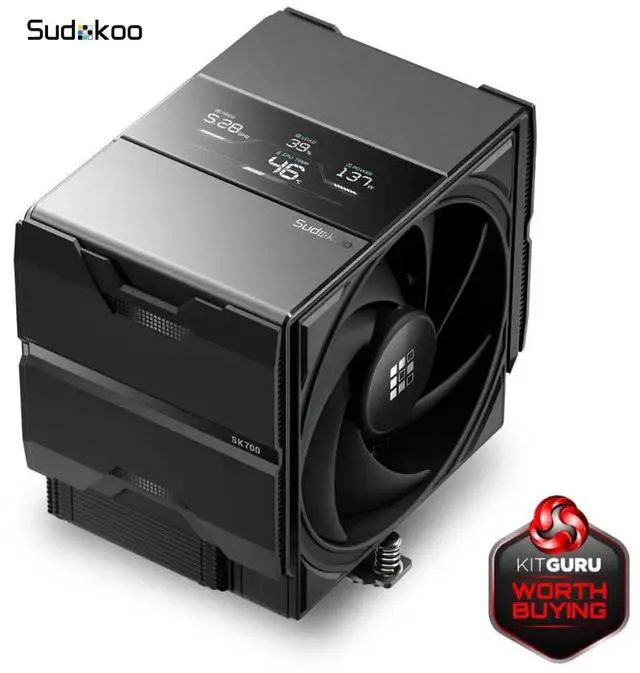 Main image of Sudokoo SK700V AM5-Designated CPU Air Cooler, Single Tower, 7 Heatpipes, Digital Display, TDP 220W, Full RAM Freedom, L-Rail Lock Mount, M-Winding Tech Fan