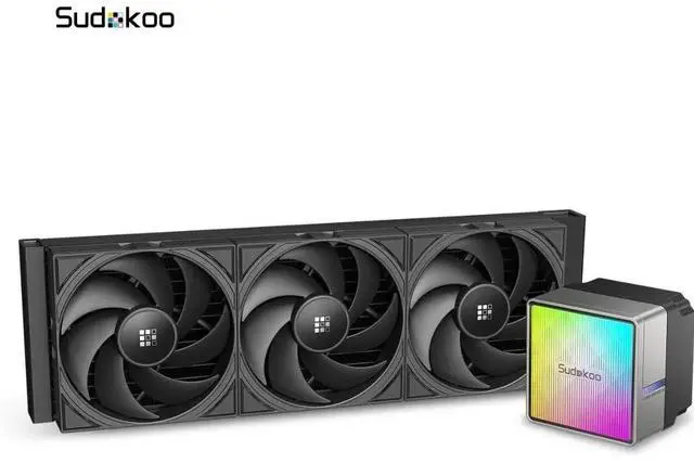 Main image of Sudokoo NEXAURA 360 Liquid CPU Cooler: 360mm AIO CPU Cooler with PWM Pump & ARGB Pump Head - Water Cooling with FDB Fans for Intel LGA 1851/1700/1200/115X AMD AM5/AM4 - Black
