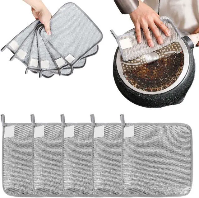 Main image of Multipurpose Wire Dishwashing Rags, 2025 Upgraded Three Layers of Thickening Rag, Reusable Hanging Wire Dishwashing Rags for Wet and Dry, Premium Metal Scrubbing Pads Sponge Clean Tool (5)