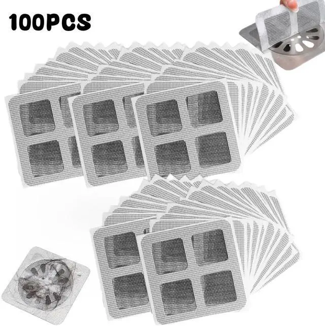 Main image of 100PCS Disposable Hair Drain Stickers, Disposable Shower Drain Hair Catcher Mesh Stickers, Floor Drain Sticker, Drain Cover Hair Catcher for Bathroom Laundry Bathtub Kitchen