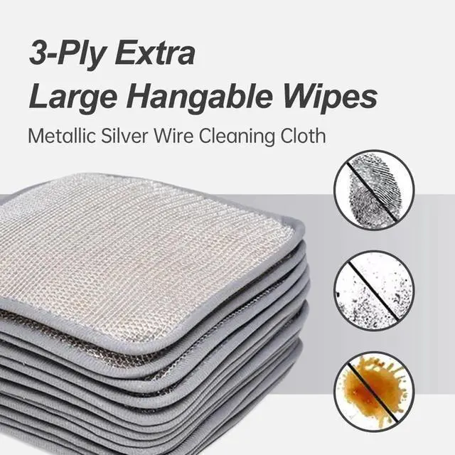 Alt view image 2 of 7 - Multipurpose Wire Dishwashing Rags, 2025 Upgraded Three Layers of Thickening Rag, Reusable Hanging Wire Dishwashing Rags for Wet and Dry, Premium Metal Scrubbing Pads Sponge Clean Tool (5)