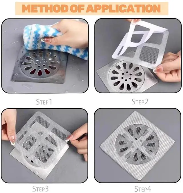 Alt view image 5 of 7 - 100PCS Disposable Hair Drain Stickers, Disposable Shower Drain Hair Catcher Mesh Stickers, Floor Drain Sticker, Drain Cover Hair Catcher for Bathroom Laundry Bathtub Kitchen