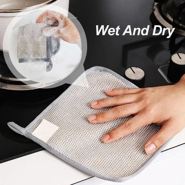 Alt view image 6 of 7 - Multipurpose Wire Dishwashing Rags, 2025 Upgraded Three Layers of Thickening Rag, Reusable Hanging Wire Dishwashing Rags for Wet and Dry, Premium Metal Scrubbing Pads Sponge Clean Tool (5)