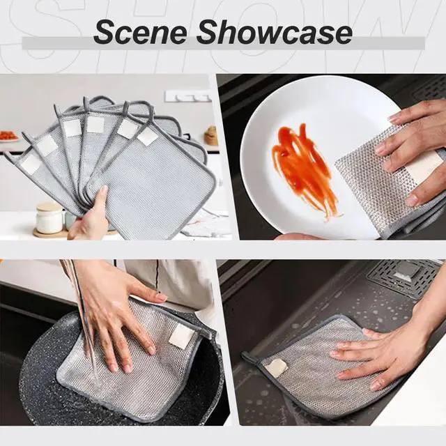Alt view image 7 of 7 - Multipurpose Wire Dishwashing Rags, 2025 Upgraded Three Layers of Thickening Rag, Reusable Hanging Wire Dishwashing Rags for Wet and Dry, Premium Metal Scrubbing Pads Sponge Clean Tool (5)