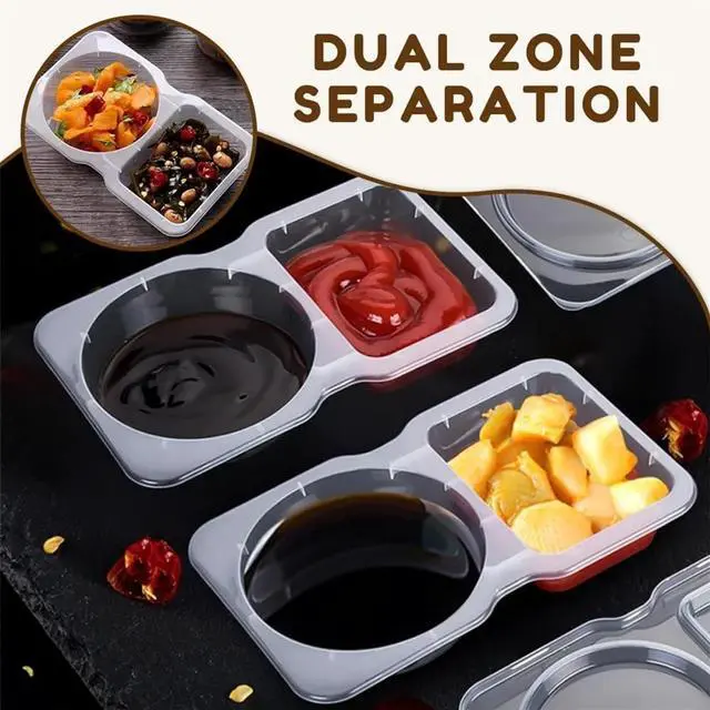 Alt view image 4 of 7 - Double Compartment Condiment Container, 2025 New Reusable Snack Containers with Lids, Snack Pack Container, Double Compartment Snack Containers for Travel Camping Sauce, Condiments (20)
