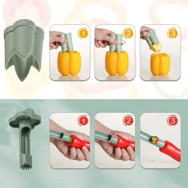 Alt view image 3 of 7 - Pepper Seed Corer Remover, 2024 New 2 in 1 Bell Pepper Cutter Pepper Porer Seed Remover Tool, Quickly Cutting and Deseeding Bell Pepper Corer Tool for Vegetables Kitchen Gadget (1)