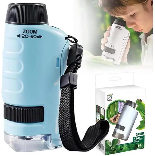 Main image of Handheld Little Microscope, Portable Microscope Digital with 60x-120x Magnification, LED Pocket Microscope Little Scientist Mini Microscope for Kids Green