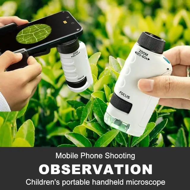 Alt view image 2 of 7 - Handheld Little Microscope, Portable Microscope Digital with 60x-120x Magnification, LED Pocket Microscope Little Scientist Mini Microscope for Kids Green