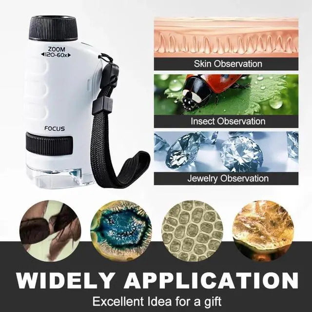 Alt view image 3 of 7 - Handheld Little Microscope, Portable Microscope Digital with 60x-120x Magnification, LED Pocket Microscope Little Scientist Mini Microscope for Kids Green