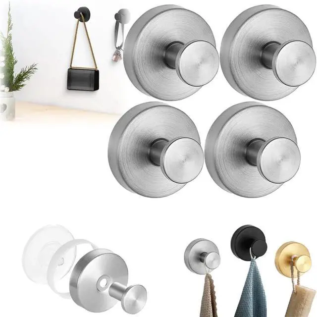 Main image of Luxe Hold No-Drill Hooks, 2024 Upgraded Suction Cup Stainless Steel Waterproof Suction Cup Hooks for Hooks, Shower, Bathroom, Hanging Towels, Mounting on Glass Shower Doors, Tile Silver 4pcs